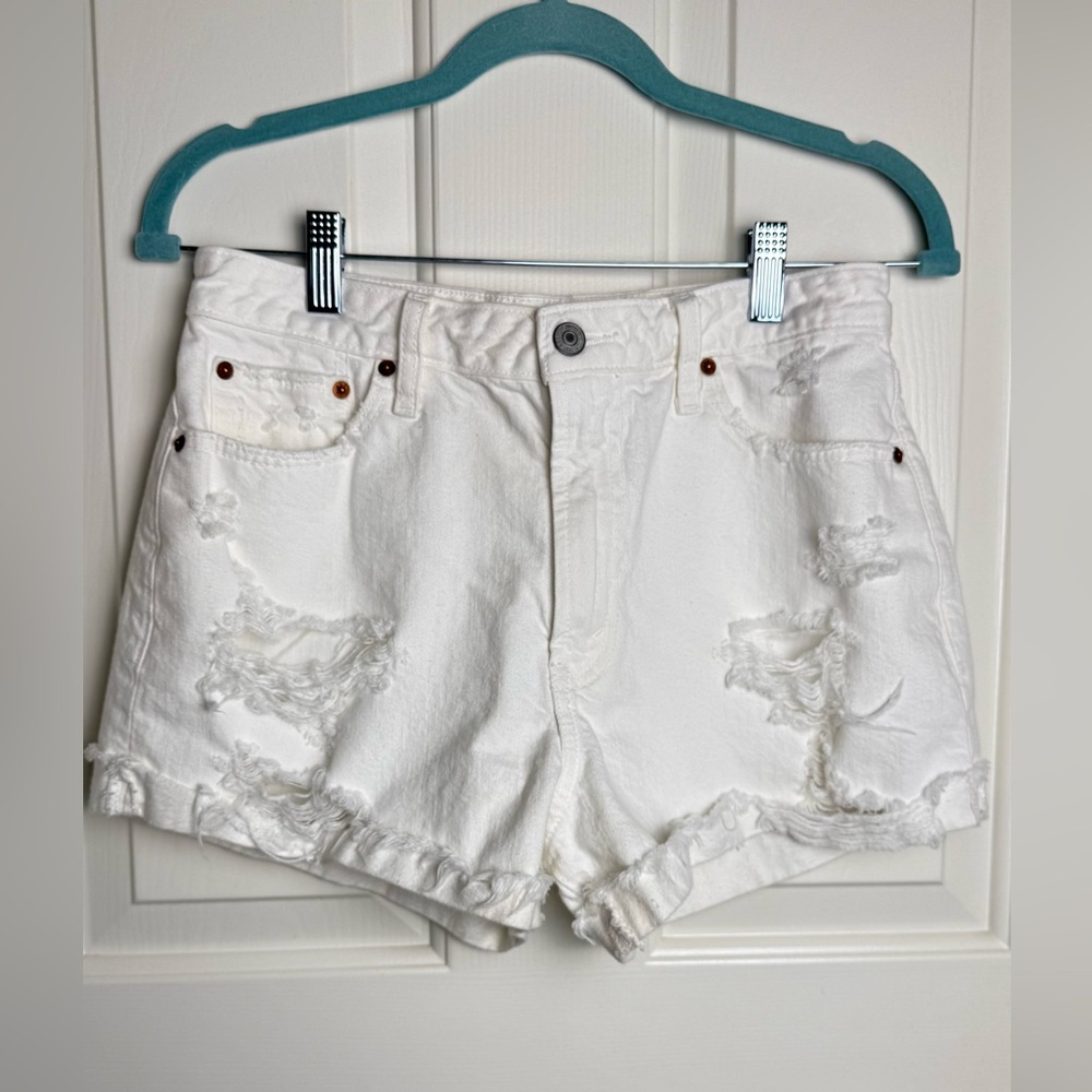 Abercrombie & Fitch White Distressed Jean Shorts